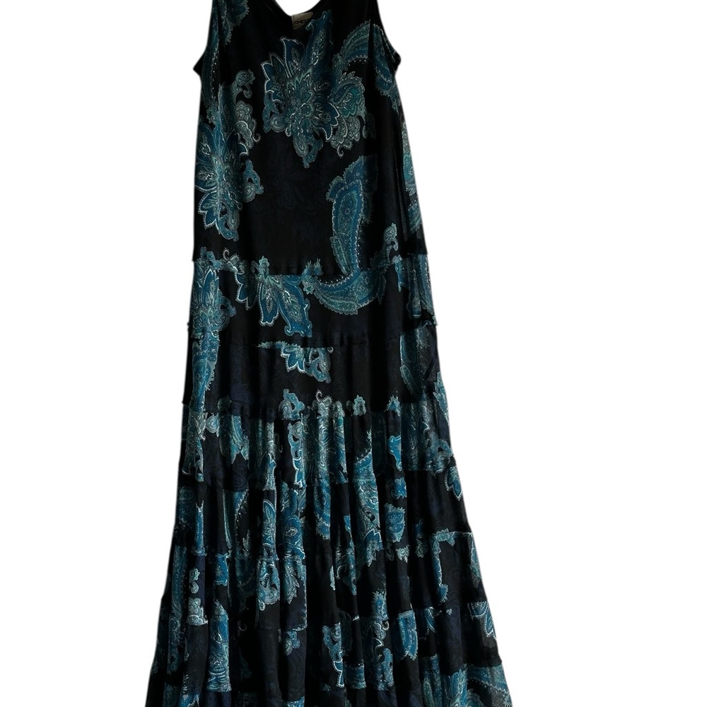 Chico's Black and Blue Paisley Maxi Dress, Boho, Flowy, Relaxed Fit Summer - Picture 4 of 13